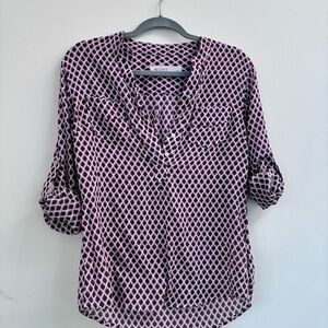 Carve Designs XS Purple & White Geometric Print Henley Tunic Blouse